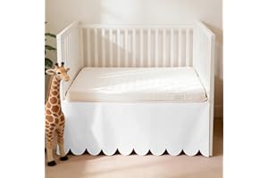 100% Cotton Scallop Edge Crib Bed Skirt, 28"x 52" with 14" Drop, 4-Sided Soft Breathable Cotton Bedding Skirt for Baby Boys G