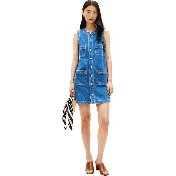 tommy hilfiger belted denim shirt dress Belted Denim Midi Dress