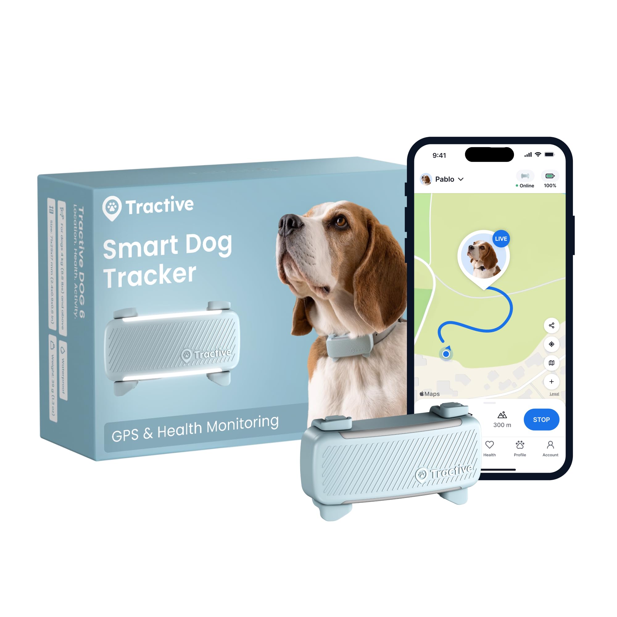 Tractive Smart Dog Tracker | 2025 Edition | Real-time GPS Tracking | Escape & Health Alerts | Vitals Monitoring | Market Leader (Mint)
