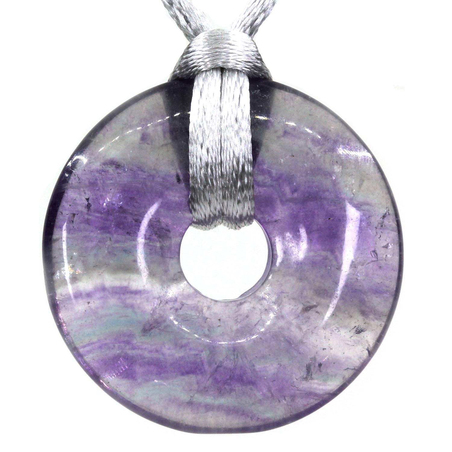 CHENYUE Natural Purple Fluorite Gemstones Peace Donut 30M Beads Adjustable Braided Macrame Tassels Pendant Unisex — image 1