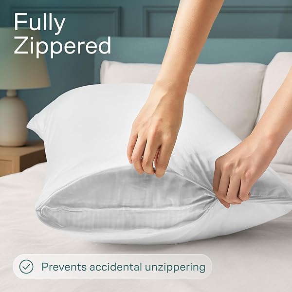 NIAGARA 4 PACK WATERPROOF PILLOW PROTECTORS STANDARD 20X26 INCHES SMOOTH ZIPPER PREMIUM ENCASEMENT COVERS QUIET CASES SET WHITE