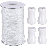 Hestya 55 Yards 1.8 mm Blind Lift Cord Roman Shade 4 Wood Pendants, White | Braided Shade String for Aluminum Blinds, Gardening Plant Ties and Craft Projects, Durable Replacement with Wood Pull