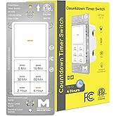 Minoston Countdown Timer Switch for Bathroom Fans and Lights, 5/10/30/60 min, 2/4 Hours, Wall Timer Switch, Neutral Wire Required, ETL & FCC Listed, 120VAC 60Hz, White (MT10N)