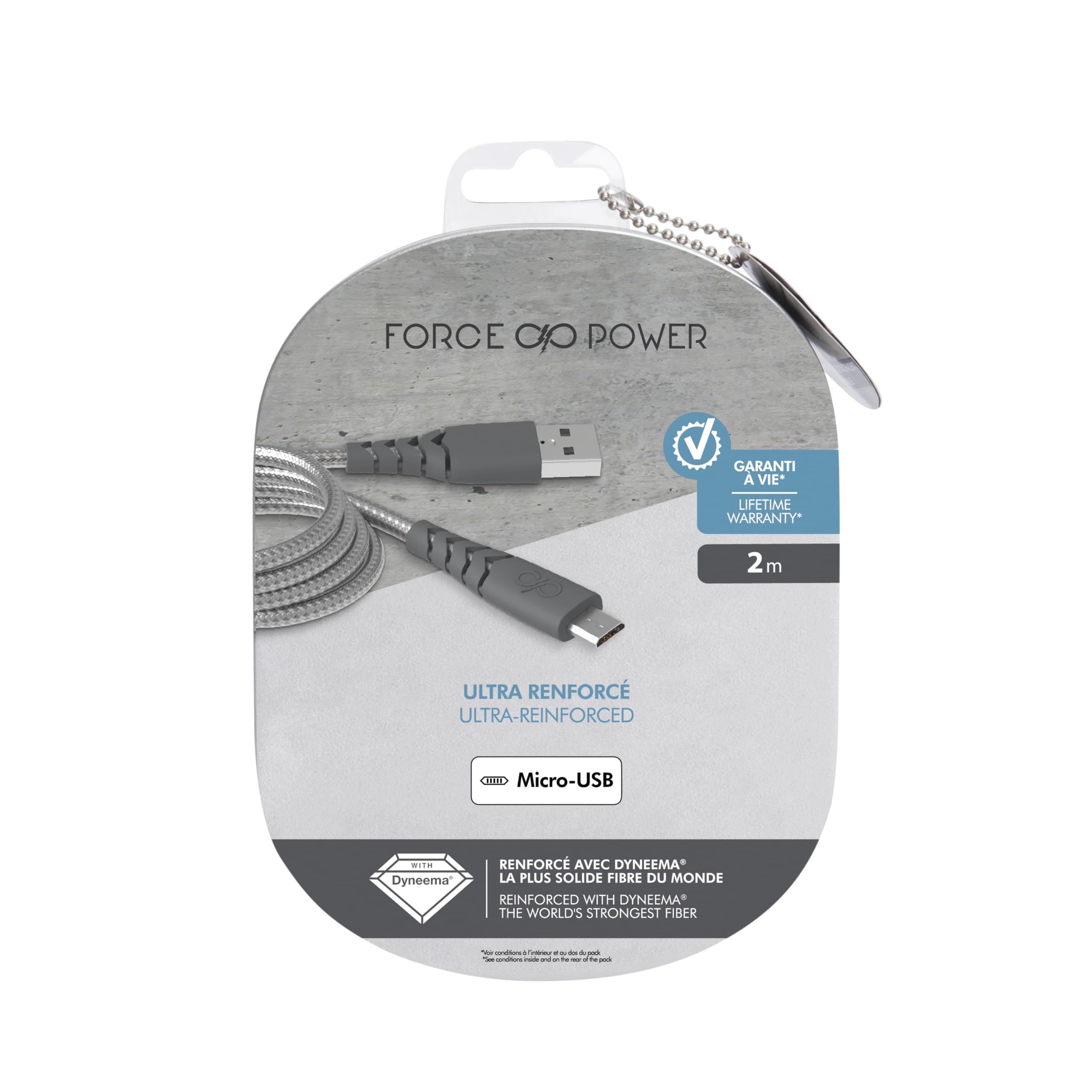 Force Power MicUSB Reinforced Cable 2 m 2.1A Grey