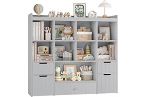 HORSTORS 48" W Kids Toy Storage Organizer, Large Toy Storage Chest with Removable Bins, 46" H Kids Bookshelf and Bookcase with Drawers for Boys and Girls, Modern Toy Box for Playroom, Classroom, Grey