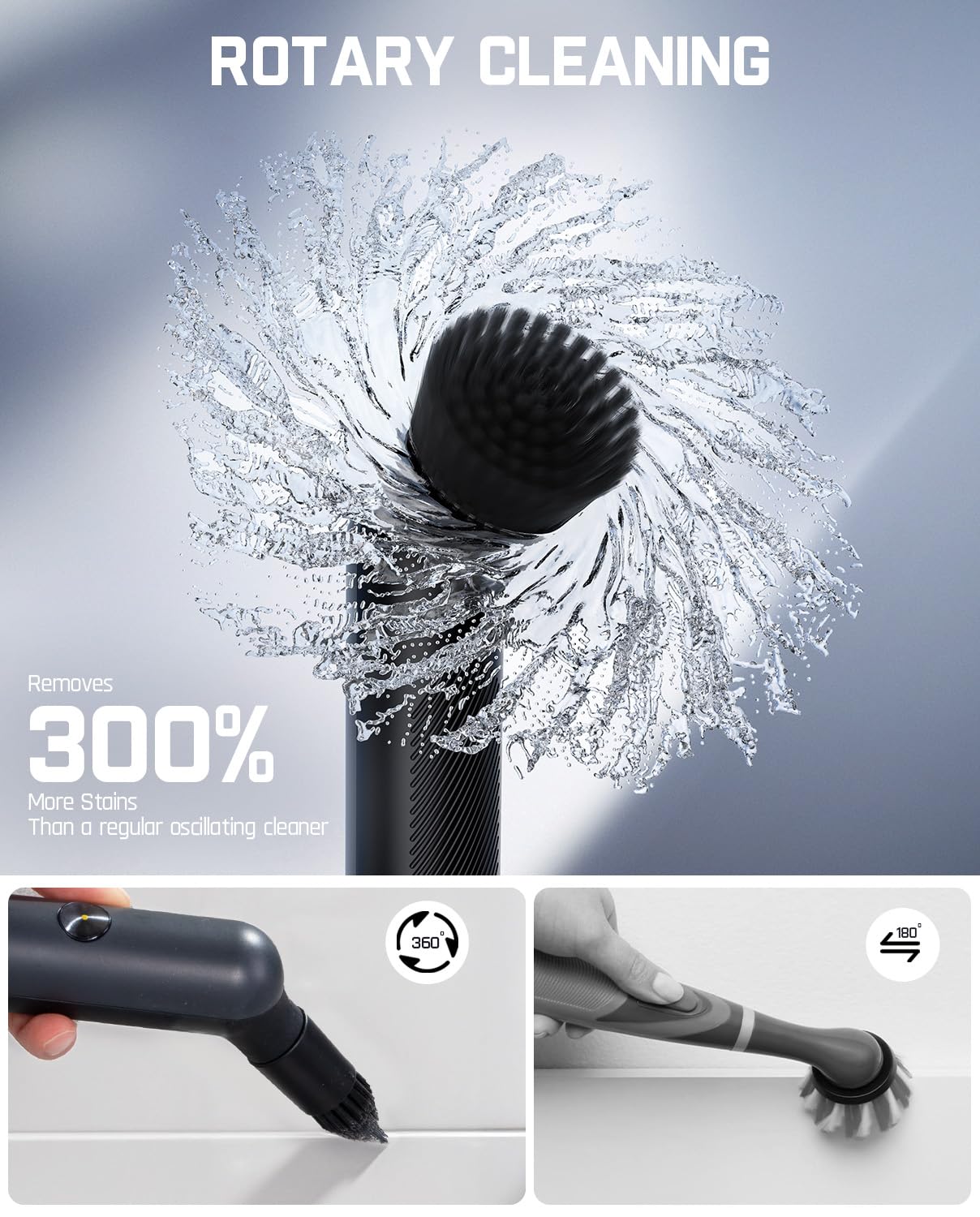 Fanttik G9 Nano Electric Spin Scrubber, Cordless Power Grout Brush, Type-C Fast Charging with LED Power Display, IPX7 Waterproof, 8 Replaceable Heads for Cleaning Grout, Corners, Crevices - Black