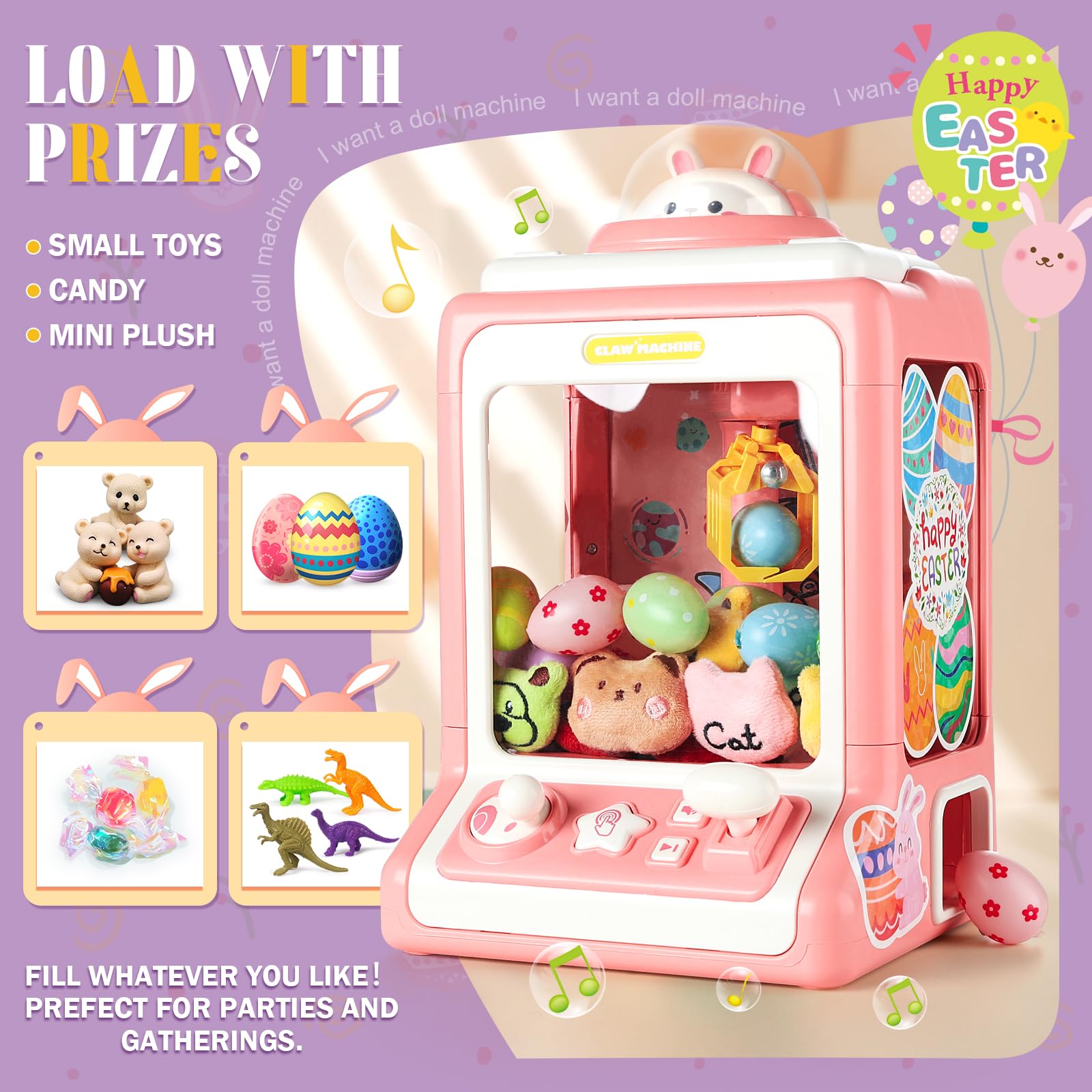 Rabbit Claw Machine for Kids and Adults with Mini Prizes|Candy Machine Toys for Ages 8-13 Girls|Birthday Gifts for 6 7 9 10 12 Years Old