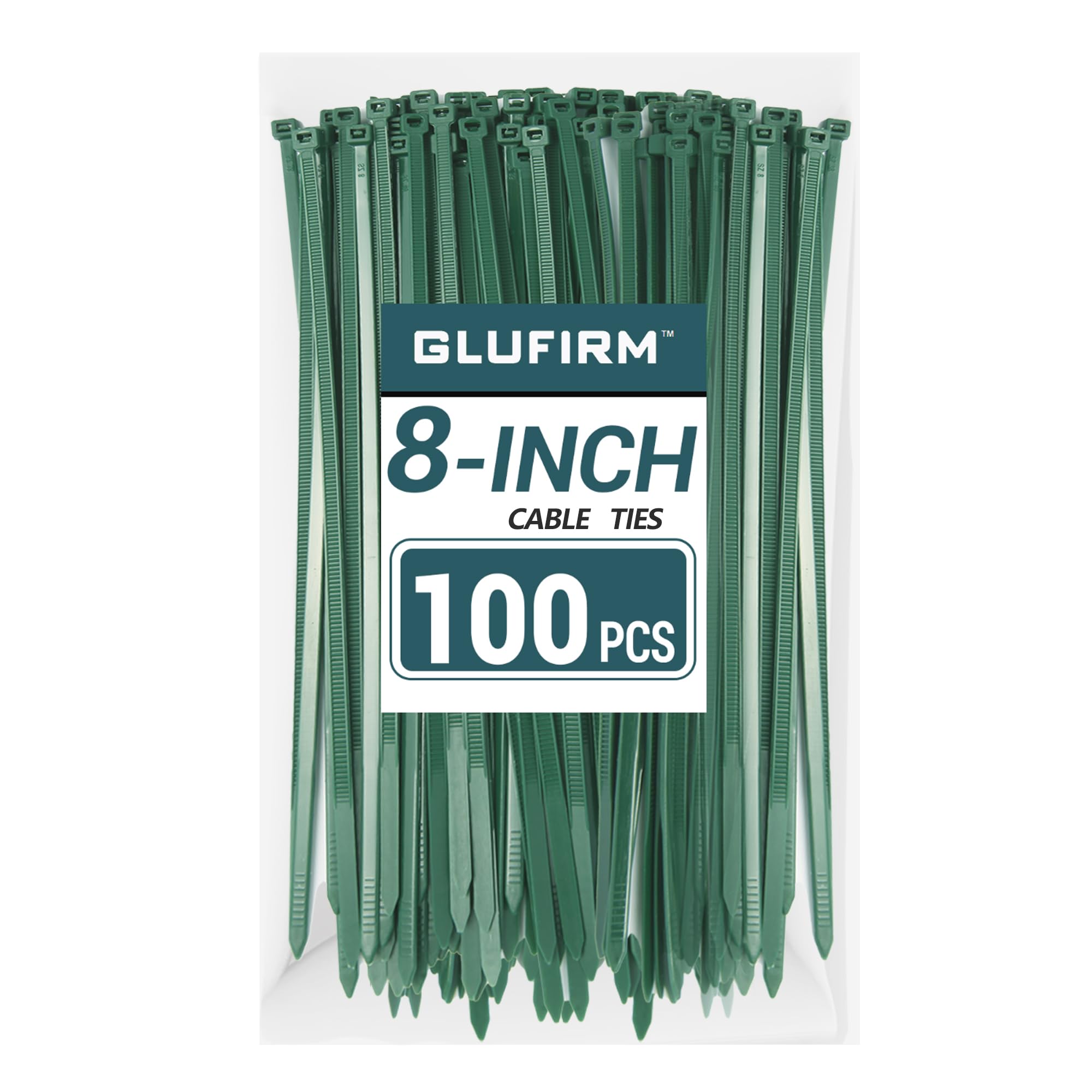 Photo 1 of Green Zip Ties 8 inch (100 Pack), 45lb Tensile Strength, Cable Ties for Indoor and Outdoor Use, UV and Cold Resistant Wire Ties for Home, Garden, Fencing, Glufirm