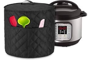 LUXJA Dust Cover Compatible with 6 Quart Instant Pot, Cloth Cover with Pockets Fits Instant Pot (6 Quart) and Extra Accessories, Black Quilted Fabric (Medium)