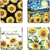Peacoblue 4Pcs Small Leather Squeeze Coin Purse for Women - Sunflowers Pattern Waterproof & Durable Snap Closure Change Pouch Mini Money Wallet Bag for Adult Teen Girls Best Gift