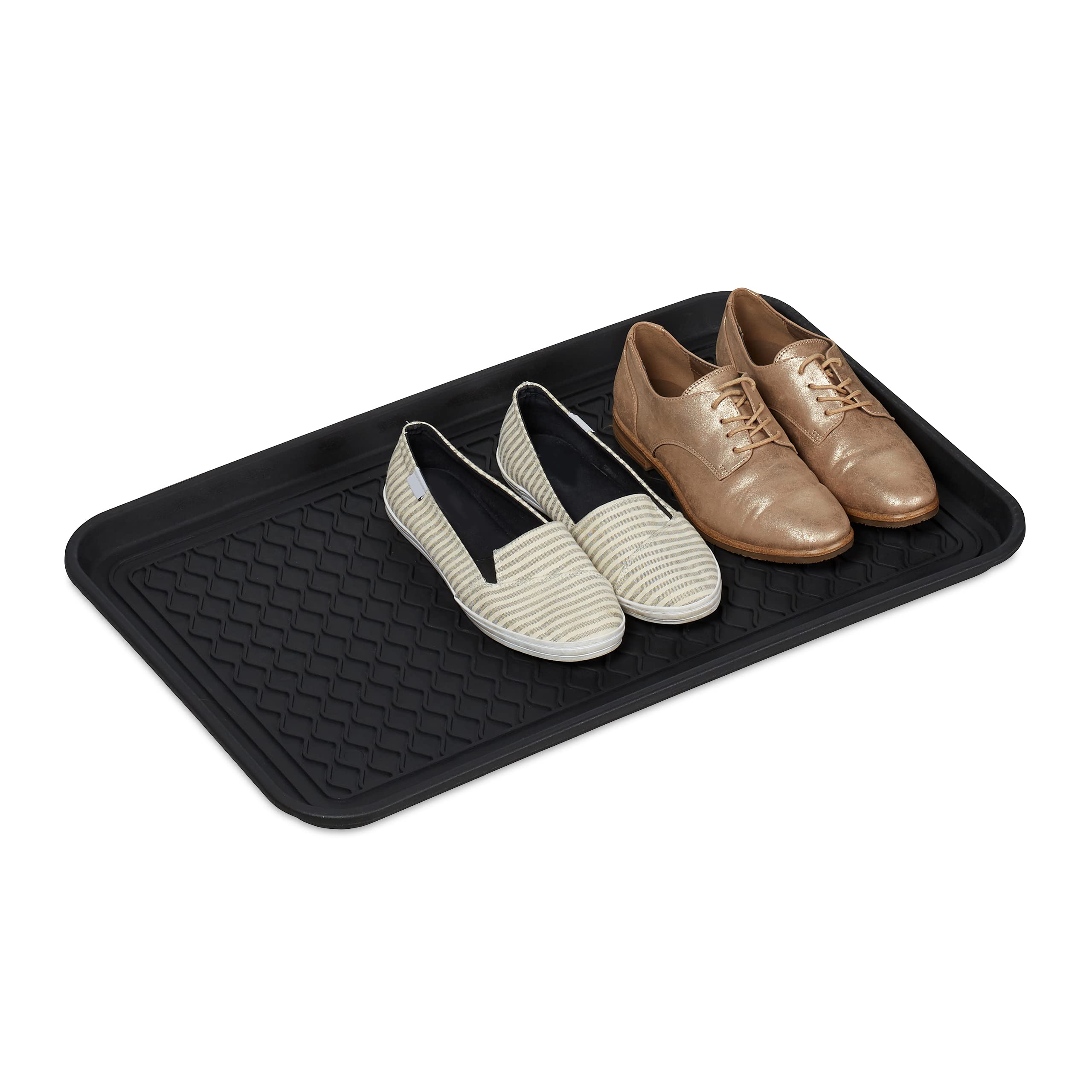 Relaxdays Shoe Drip Tray Large, Ridged Moulding, For Entryway, Car & Garden Shed, Mud Boots Mat, HWD 3x60x40 cm, Black
