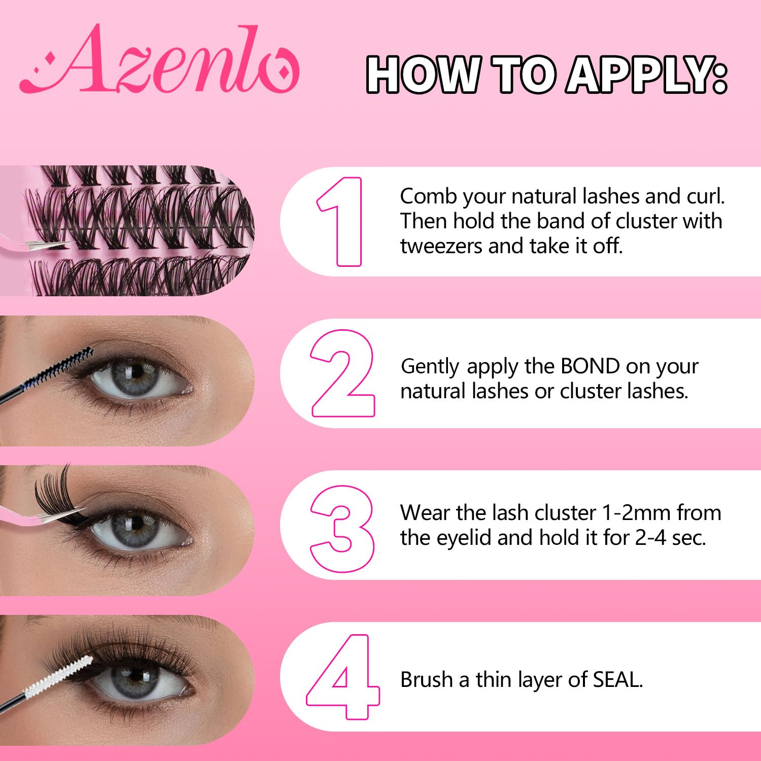 Azenlo Lash Extensions 40D+60D Cluster 240pcs DIY Lash Clusters 10-16mm Eyelash Clusters Individual Think Band Lash Kit (40D+60D Kit)