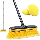 Car Wash Brush with Long Handle, 55'' Vehicles Exterior Washing Supplies, Soft Bristle Scrub Broom for Solar Panel, Boat, RV, Truck, Deck Cleaning, 2 Wax Applicator Pads Included