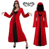 FSUJWOA Womens Halloween Costumes for Adults Medieval Hooded Maxi Dress for Women Fashion Hooded Robe Cosplay