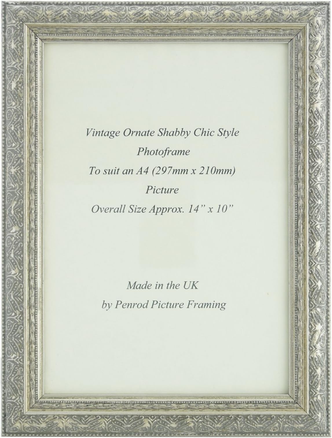 Handmade Antique Silver Shabby Chic Ornate Vintage A4 Photo Frame (11 3/4 x 8 1/4, 297mmx210mm) Picture.