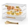 Bakery Display Case Countertop, Pastry Display Case with Serving Tong Commercial Clear Acrylic Bread Box Display Case with Front Door for Cookie Food Donut Deseert Cupcake Bagels Cake