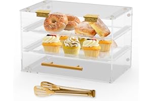 NGDILUXURY Bakery Display Case Countertop, Pastry Display Case with Serving Tong Commercial Clear Acrylic Bread Box Storage Case with Front Door for Cookie Food Donut Deseert Cupcake Bagels Cake