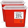 Oakridge Products Sharps Container for Home Use and Professional 5 Quart (2-Pack), Biohazard Needle and Syringe Disposal, Horizontal Drop Style Lid with levers, CDC Certified