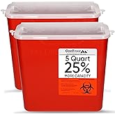 Oakridge Products Sharps Container for Home Use and Professional 5 Quart (2-Pack), Biohazard Needle and Syringe Disposal, Horizontal Drop Style Lid with levers, CDC Certified