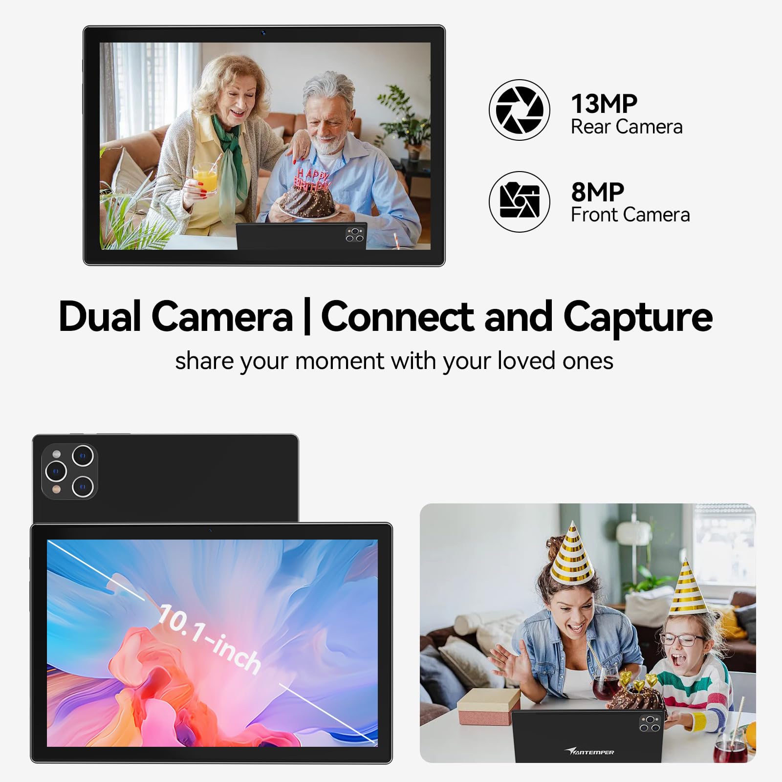 Tablet, 10 Inch Android Tablet with 128GB ROM, 16GB RAM(Up to 2 TB), Octa-Core Processor, 5G WiFi Tableta, with Keyboard Mouse Case, 13MP+8MP Camera, IPS Touchscreen 8H Battery, Black