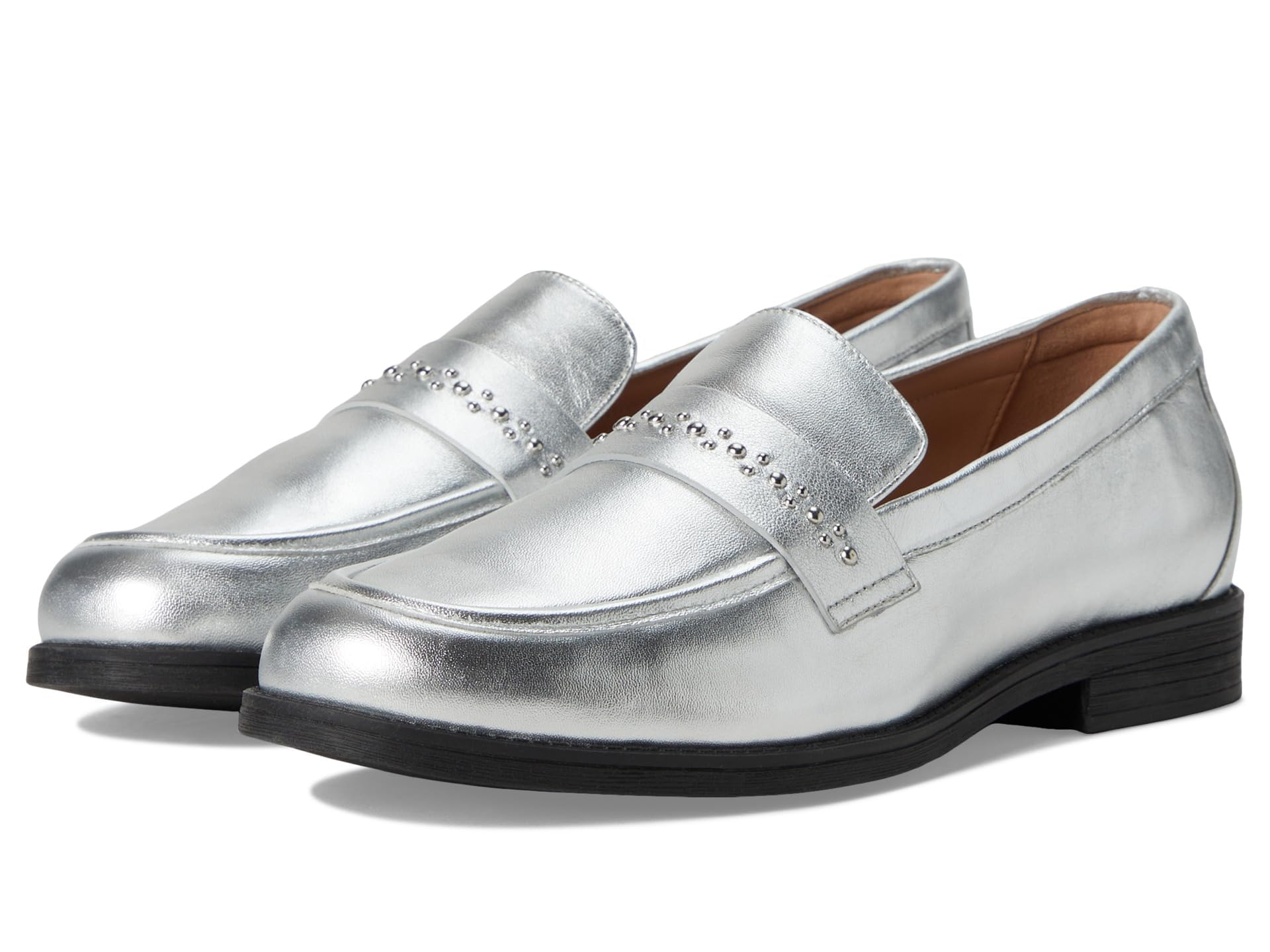 Cole Haan Women’s Stassi Embellished Loafer, Silver Leather/Silver Studs, 11