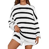 MEROKEETY Women's 2 Piece Sweater Lounge Sets Striped Long Sleeve Shorts Oversized Matching Outfits