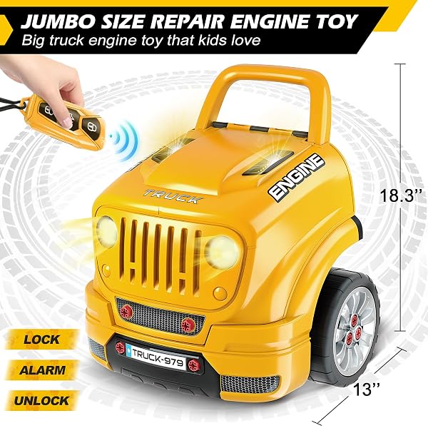 JUMLYS TOYS FOR 3, 4, 5, 6, 7, 8 YEARS OLD BOYS, LARGE TRUCK ENGINE TOYS FOR KIDS 3-5, 5-8 YEARS OLD, MECHANIC REPAIR SET WITH ELECTRIC DRILL, BIG TRUCK BUILDER KIT, IDEAL CHRISTMAS, BIRTHDAY GIFTS