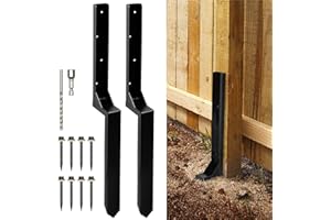 WIMART Fence Post Repair Kit, Heavy Duty Steel Fence Post Anchor Ground Spike for Repair Tilted, Broken Wood Fence Post (Black - Set 2)