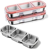 Kifmurase 3PCS Stainless Steel Snack Containers With Lids, Reusable 3 Compartment Bento Container for Food Storage and Prep, Metal Stackable Leakproof Lunch Box for Daycare Work Travel