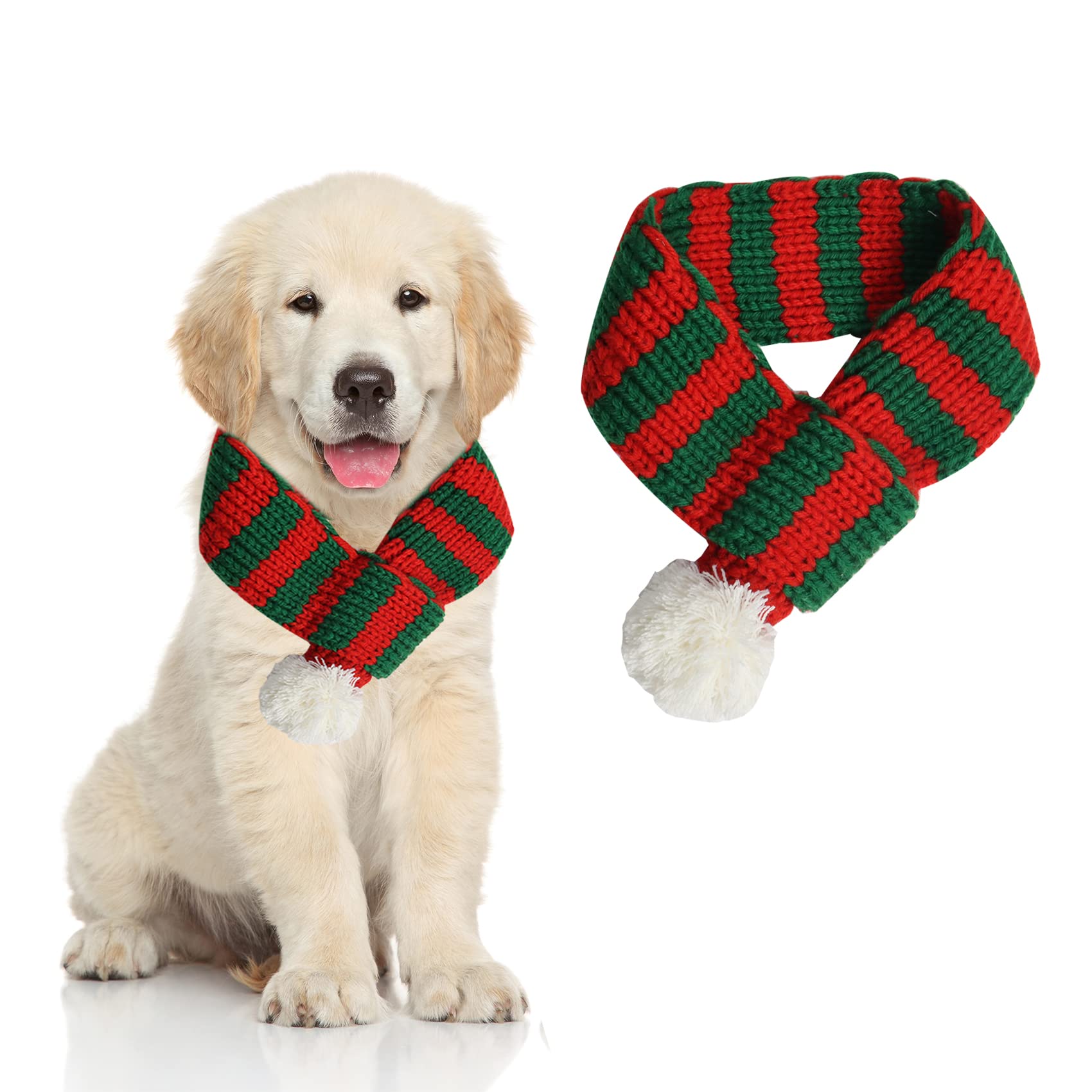 Dog Christmas Outfit - Knitted Red and Green Santa Scarf Bandana for Dogs and Cats (L)