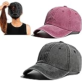 2 Packs Criss Cross Hat Womens Baseball Cap Distressed Ponytail Messy Bun Trucker Ponycap