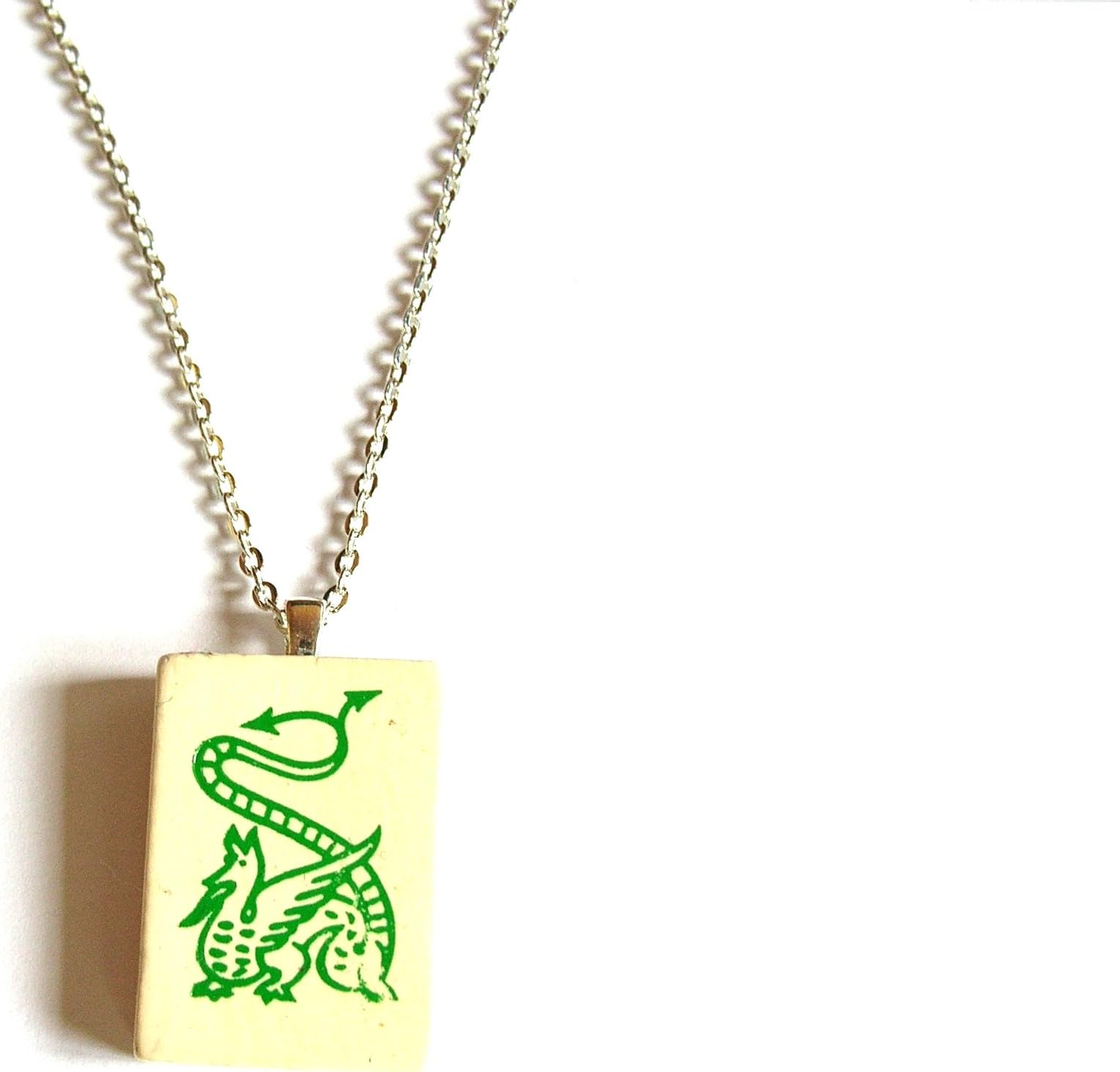 English Gems Necklace Mah-Jong Choice of Wooden Green Tiles in Organza Bag