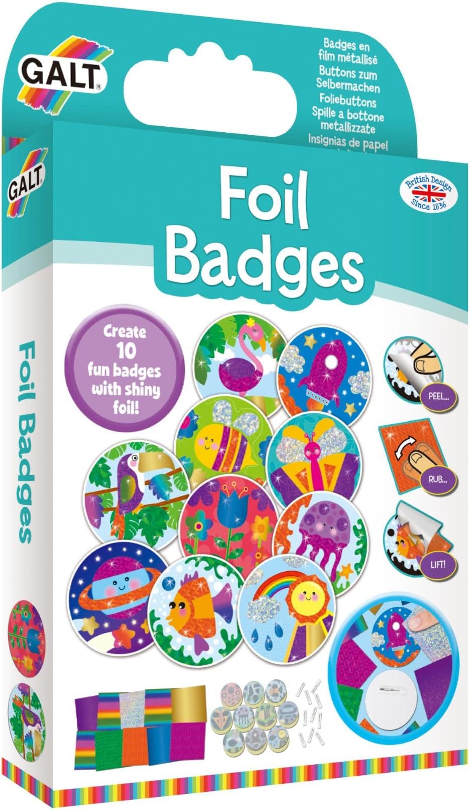 Galt Foil Badges Craft Kit for Kids Multicolor 10 Badges Ages 6+