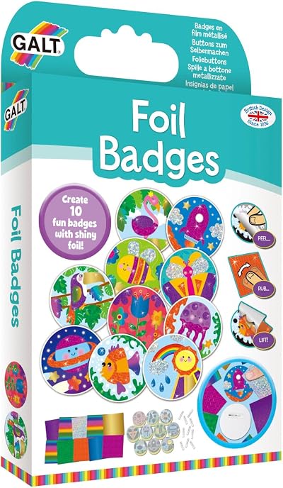 Galt Foil Badges Craft Kit for Kids Multicolor 10 Badges Ages 6+