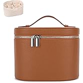 IEMIEBOAMGNOY Leather Make Up Bags With Compartments, Brown travel Cosmetic Bags for Women, Parallel Makeup Travel Bags Organizer Equipped With a Detachable Divider