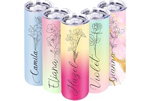 Personalized Tumbler with Name, Birth Flower, Text and Photo, Custom 20 Oz Stainless Steel Coffee Cup, Personalized Mother’s 