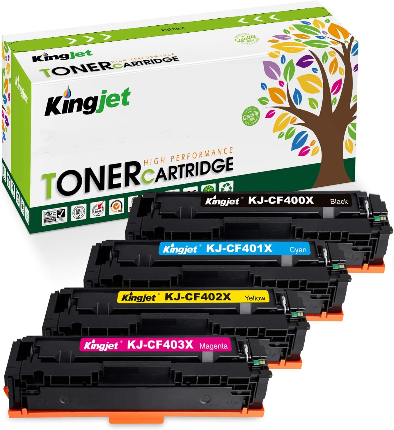 Kingjet Compatible Toner Cartridge Replacement for 201X CF400X 201A CF400A, Use with Color Laserjet Pro MFP M277dw M252dw M277c6 M277n M252n Printer (Black Cyan Magenta Yellow, 4-Pack, High Yield)