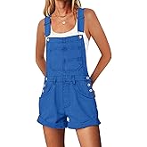 ReachMe Womens Casual Adjustable Bib Overall Shorts Classic Cuffed Hem Shorts Romper Vintage Shortalls with Pockets