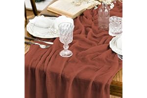 Artoid Mode Boho Cheesecloth Gauze Terracotta Wedding Table Runner, 120 Inch Seasonal Fall Thanksgiving Fabric Kitchen Dining Holiday Table Decor for Home Party Indoor