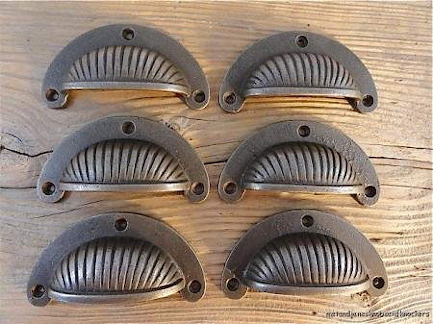 HARDWARE FOR YOU LTD SET 6 ANTIQUE STYLE FLUTED SHELL DESIGN CABINET DRAWER HANDLE CAST IRON PULL CUP HANDLE