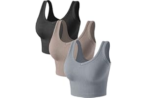 PINKSAVIOR Womens Crop Tops Basic Sleeveless V-Neck 3 Pieces Black White Ribbed Seamless Casual Cami Tank Tops