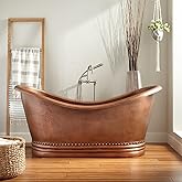 Signature Hardware 928205-72 Paige 72" Copper Double Slipper Pedestal Tub with Rolled Rim and Included Overflow Drain - Antiq