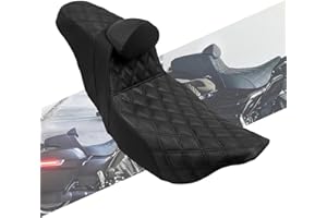HCmotorku Motorcycles Driver Passenger Seat Cushion Pad One-Piece Seat Leather Pillion With Backrest Fit For Harley Touring Road King Street Glide Electra Glide 2009-UP (Black Stitching)