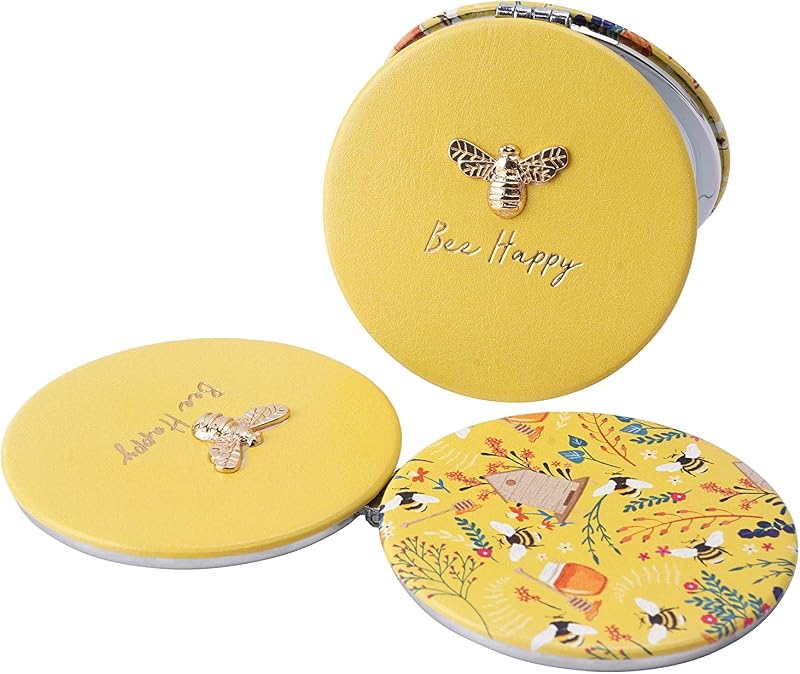 CGB Giftware Bee Happy Compact Mirror Yellow Gift Boxed 2 Magnifications GB03892