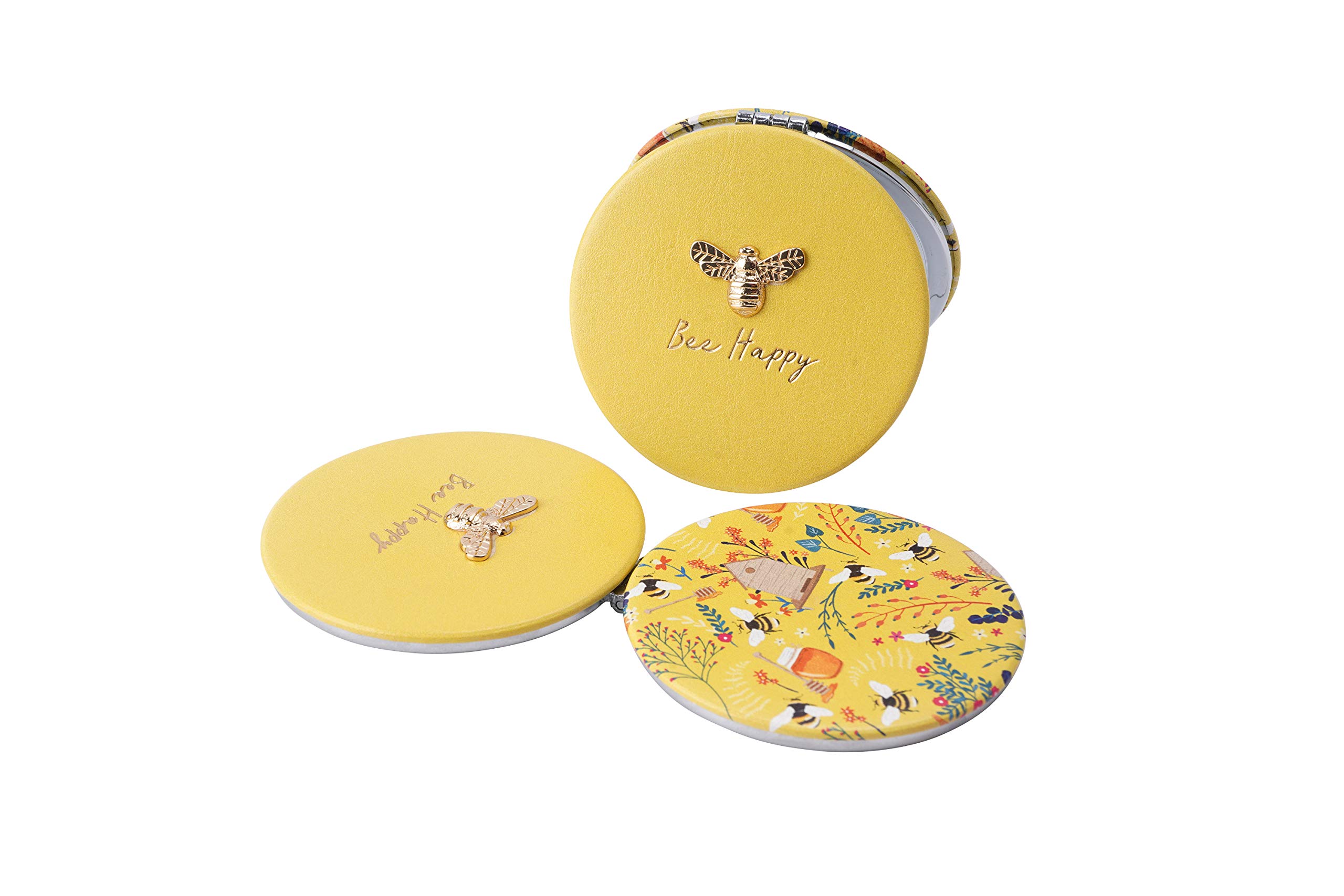 CGB Giftware | Compact Mirror | 'Bee Happy' | Yellow | Comes Gift Boxed | 2 Varied Magnifications | The Beekeeper Range | Ladies Compact Mirror |GB03892