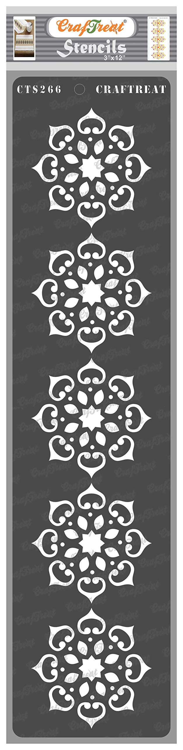 CrafTreat Reusable Border Stencils for Painting on Wood, Canvas, Paper, Fabric, Floor, Wall and Tile - Border10-3x12 Inch - DIY Art and Craft Stencil Borders for Painting - Rangoli Border Stencil