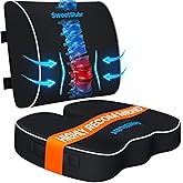 SweetSlubr Ergonomic Memory Foam Seat Cushion & Lumbar Support Pillow Set, Orthopedic Coccyx Cushion for Office Chair, Car, Home – Relieves Back, Sciatica & Tailbone Pain, Improves Posture Black/Large