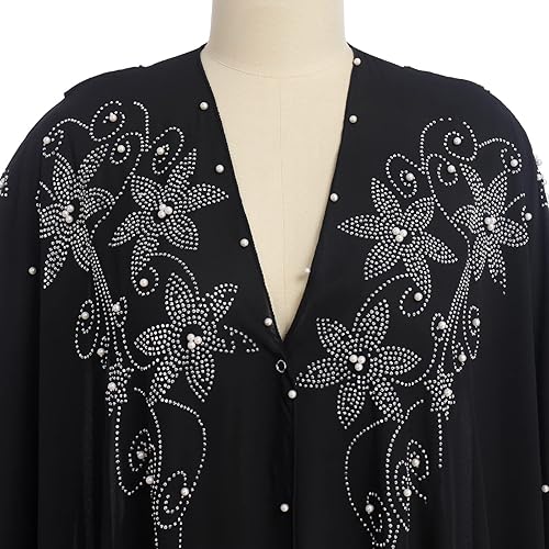 Abaya Dress for Women, Muslim Kaftan Dresses Chiffon Cardigan Loose Batwing  Sleeved Beaded Embroidered Kaftan Dress Modern Elegant Dubai Moroccan Caftan  Arabic Party Wear Black -Flower One Size in Dubai - UAE |