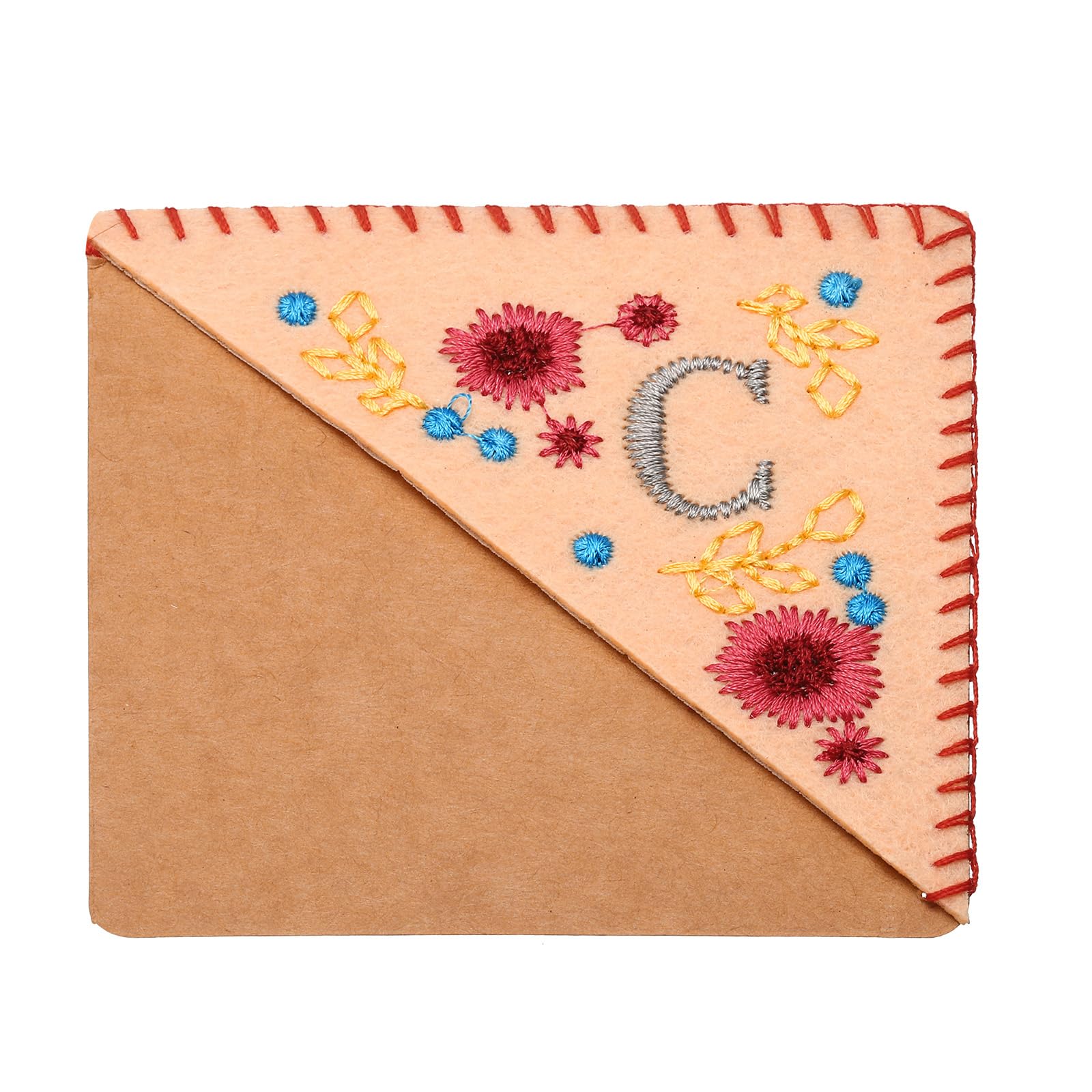 PATIKIL Personalized Embroidered Corner Bookmark, Cute Flower Felt Stitched Triangle Handmade Book Page Mark for Women Men Book Lover Teacher, Pink, Letter C