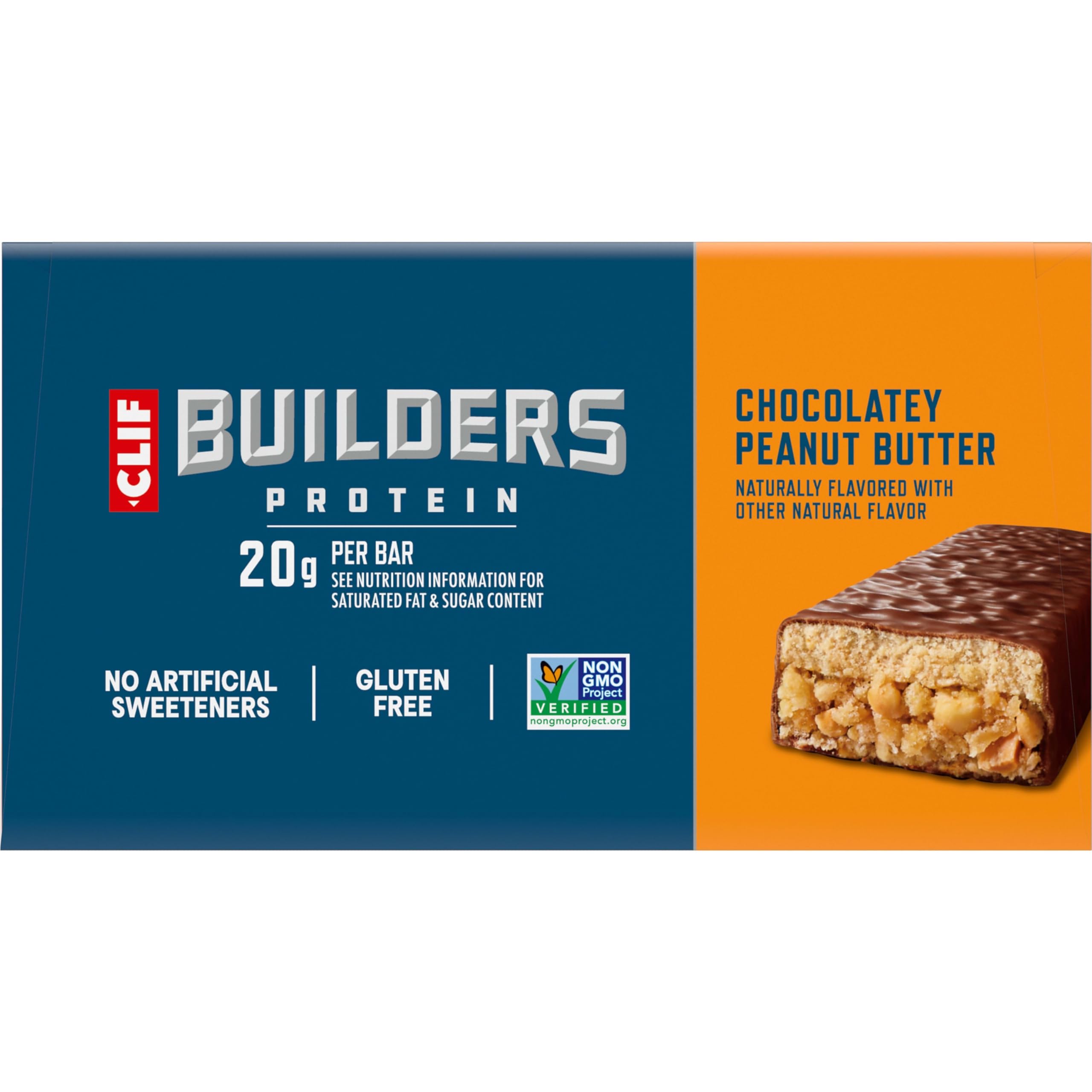 CLIF BUILDERS Protein Bars - Chocolate Peanut Butter Flavor - 20g Plant Based Protein - Gluten Free - Non-GMO - Low Glycemic - No Artificial Sweeteners - Value Pack, 2.4 oz. (12 Count)